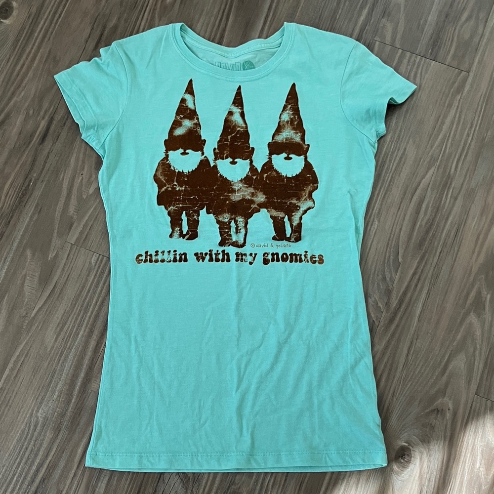 Mint Graphic Tee with Gnome Print